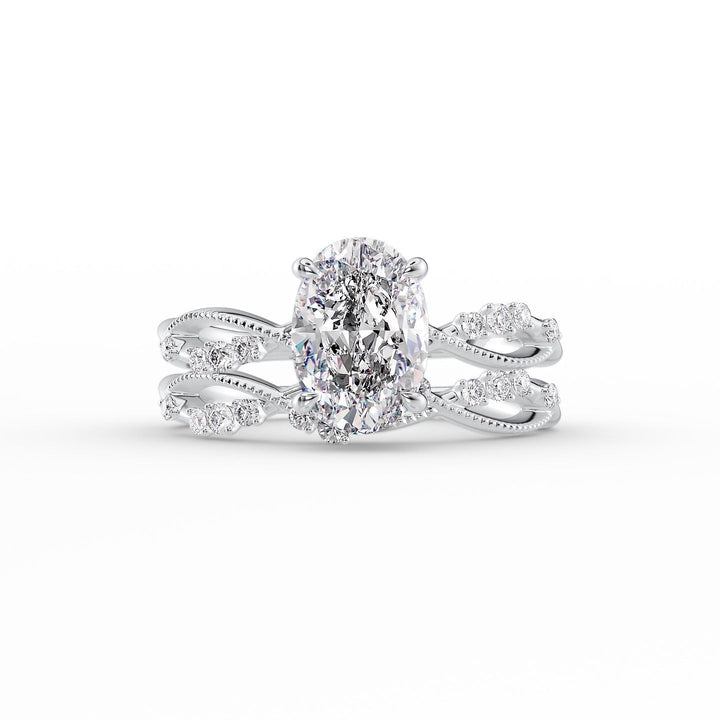 The Dallas Set With Oval Side Stone Lab Diamond 2 Carat 14K White#material_14k-white