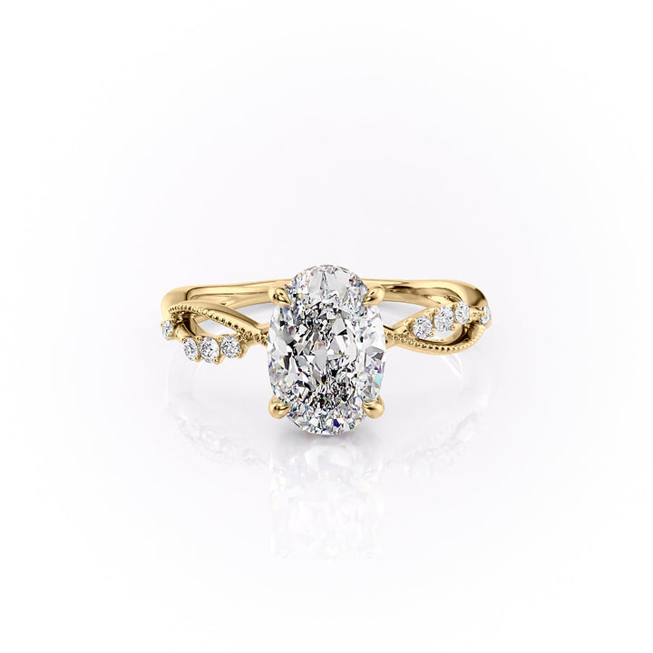 The Dallas Set With Oval Side Stone Lab Diamond 1 Carat 18K Gold#material_18k-gold