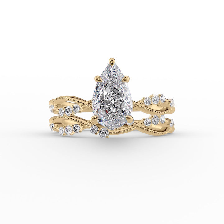 The Dallas Set With Pear Side Stone Lab Diamond 2 Carat 14K Gold#material_14k-gold