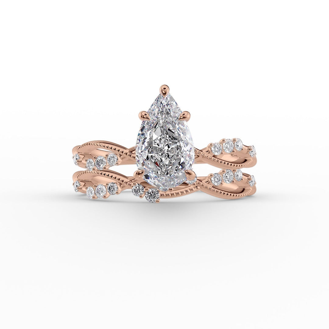 The Dallas Set With Pear Side Stone Moissanite#material_14k-rose