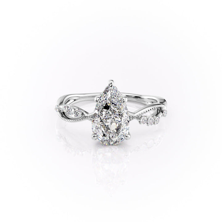 The Dallas Set With Pear Side Stone Lab Diamond 1 Carat 14K White#material_14k-white