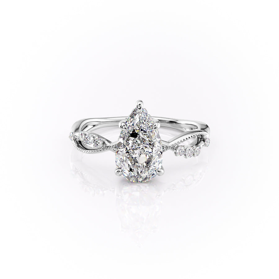 The Dallas Set With Pear Side Stone Lab Diamond 1 Carat 18K White#material_18k-white