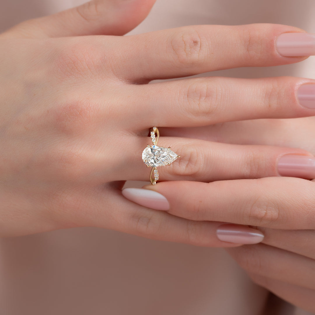 The Dallas Pear Lab Diamond Moissanite Engagement Ring