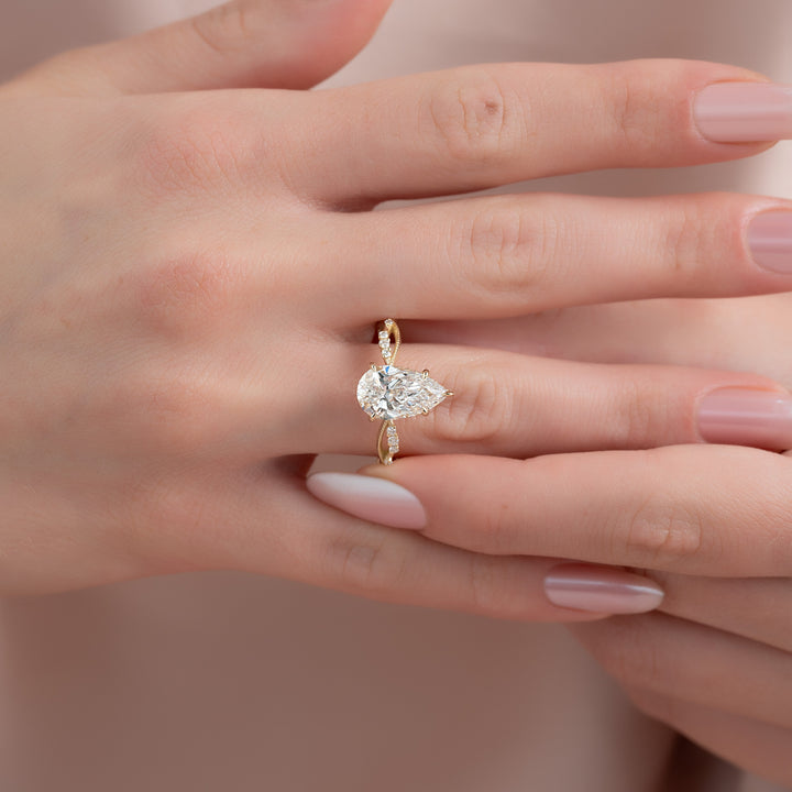 The Dallas Pear Lab Diamond Moissanite Engagement Ring *Shown with 3 ct #material_gold