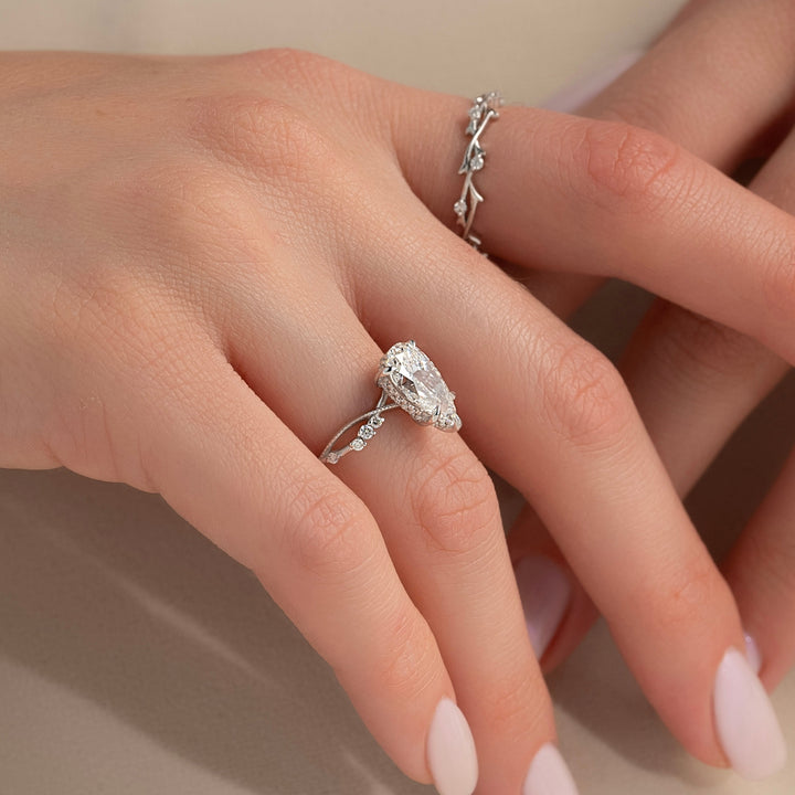 The Dallas Pear Lab Diamond Moissanite Engagement Ring *Shown with 2 ct #material_white