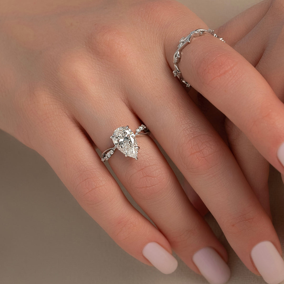 The Dallas Pear Lab Diamond Moissanite Engagement Ring