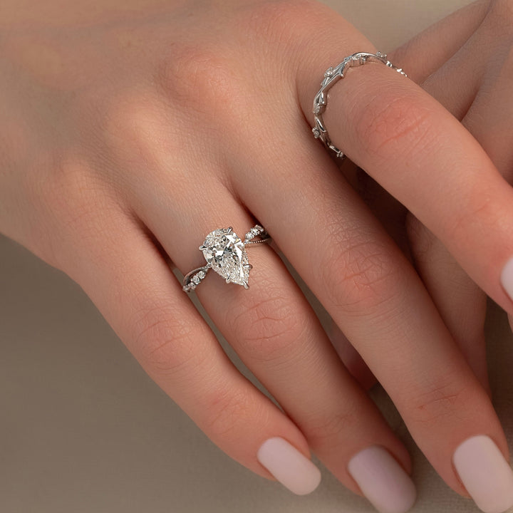 The Dallas Pear Lab Diamond Moissanite Engagement Ring *Shown with 2 ct #material_white
