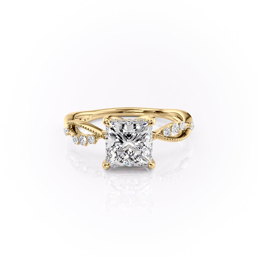 The Dallas Set With Princess Side Stone Lab Diamond 1 Carat 14K Gold#material_14k-gold