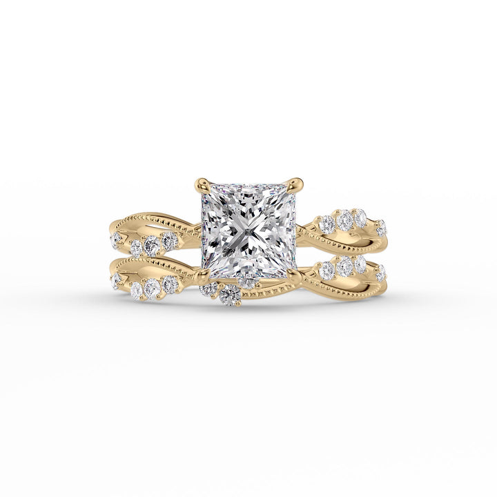 The Dallas Set With Princess Side Stone Lab Diamond 2 Carat 14K Gold#material_14k-gold