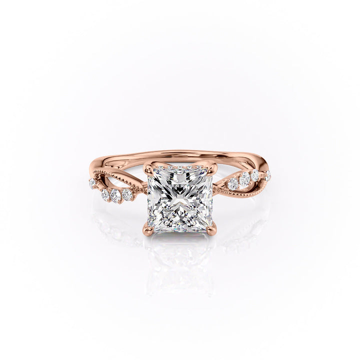 The Dallas Set With Princess Side Stone Lab Diamond 1 Carat 14K Rose#material_14k-rose