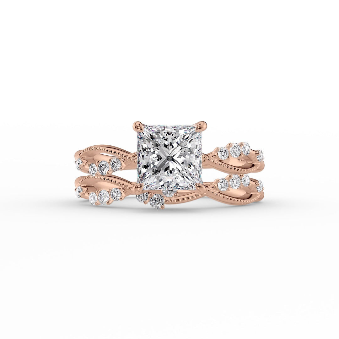 The Dallas Set With Princess Side Stone Lab Diamond 2 Carat 14K Rose#material_14k-rose