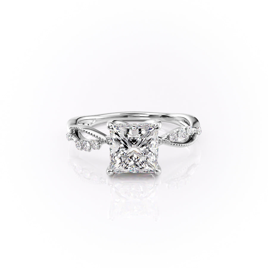 The Dallas Set With Princess Side Stone Lab Diamond 1 Carat 14K White#material_14k-white