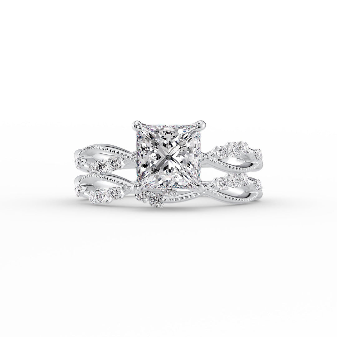 The Dallas Set With Princess Side Stone Lab Diamond 2 Carat 14K White#material_14k-white