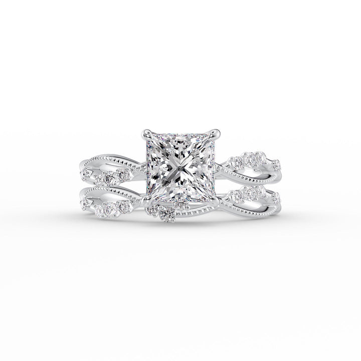 The Dallas Set With Princess Side Stone Moissanite#material_14k-white