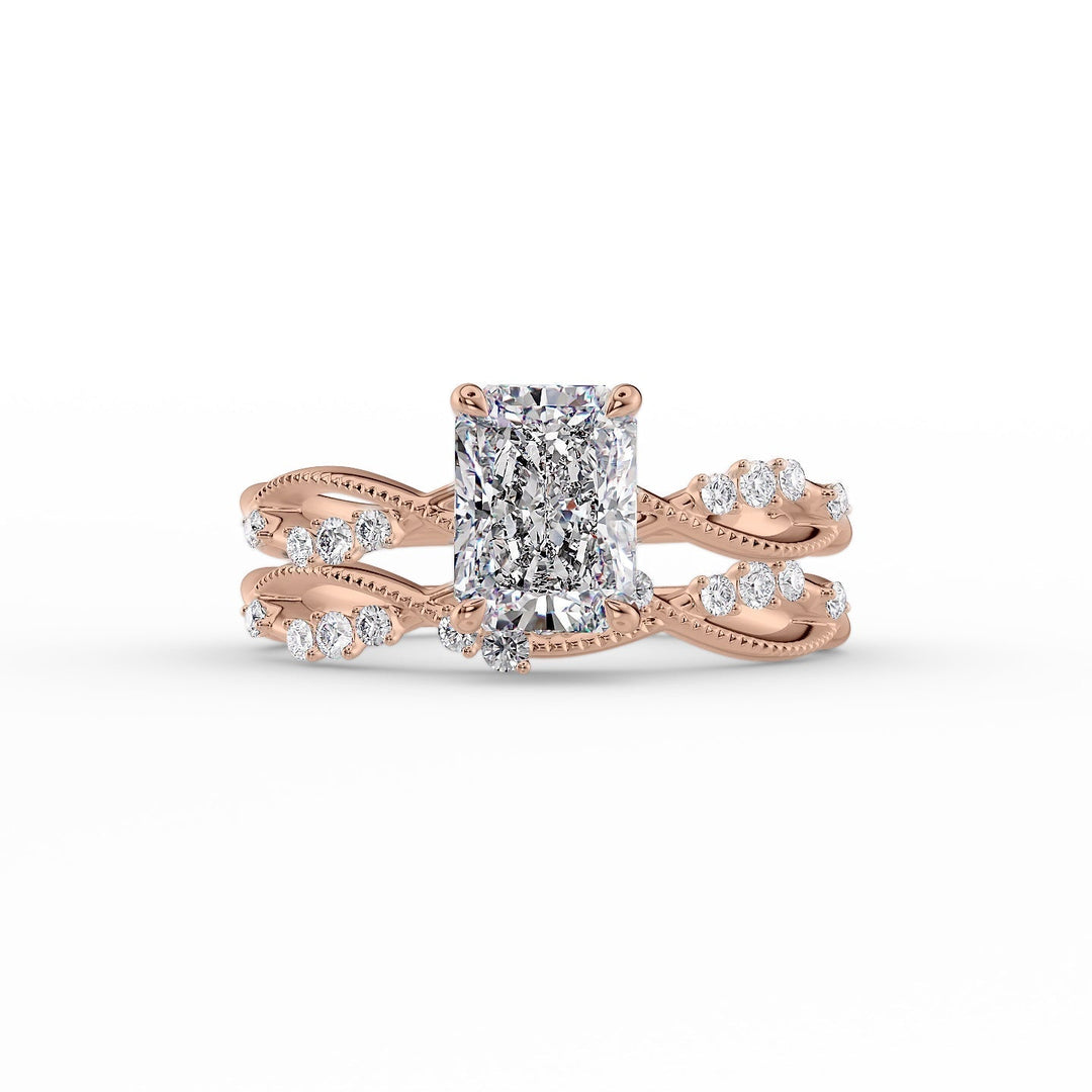 The Dallas Set With Radiant Side Stone Lab Diamond 2 Carat 14K Rose#material_14k-rose