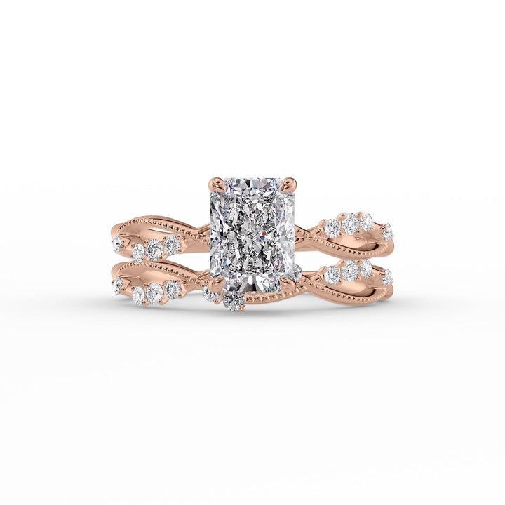 The Dallas Set With Radiant Side Stone Moissanite#material_14k-rose