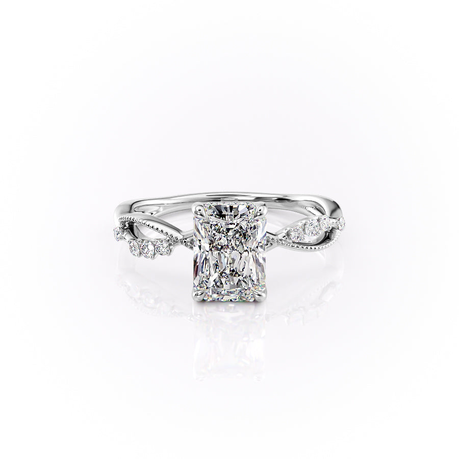 The Dallas Set With Radiant Side Stone Moissanite#material_14k-white