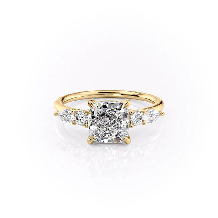 The Dylan Set With Cushion Side Stone Lab Diamond 1 Carat 14K Gold#material_14k-gold