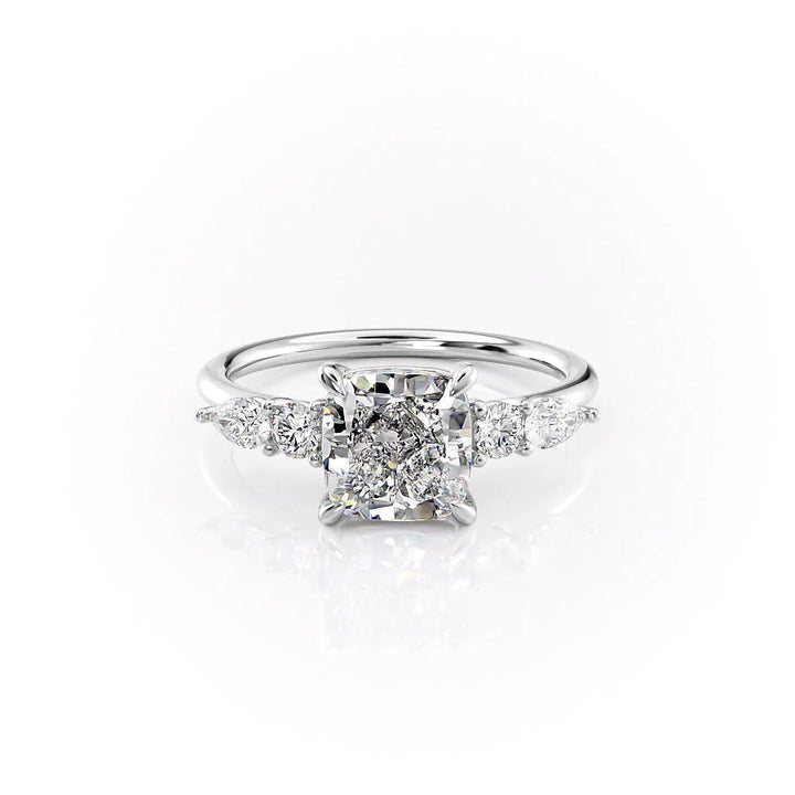 The Dylan Set With Cushion Side Stone Lab Diamond 1 Carat 14K White#material_14k-white