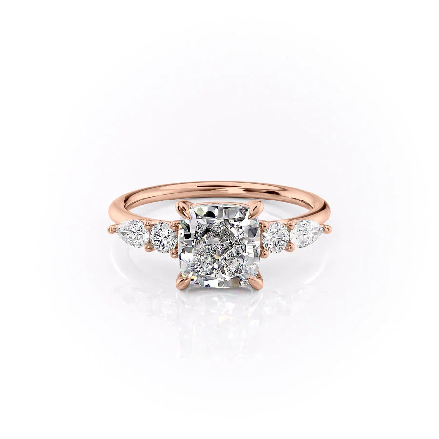 The Dylan Set With Cushion Side Stone Lab Diamond 1 Carat 18K Rose#material_18k-rose