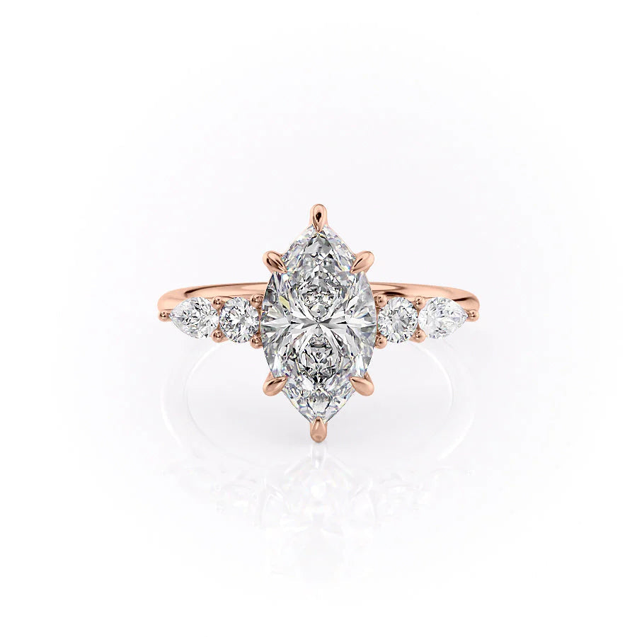 The Dylan Set With Marquise Side Stone Lab Diamond 1 Carat 14K Rose#material_14k-rose