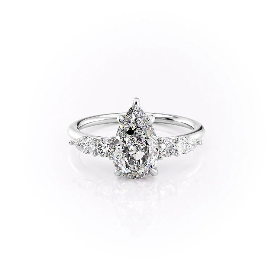 The Dylan Set With Pear Side Stone Lab Diamond 1 Carat 14K White#material_14k-white