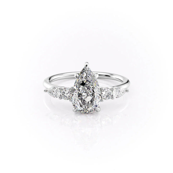 The Dylan Set With Pear Side Stone Lab Diamond 1 Carat 14K White#material_14k-white