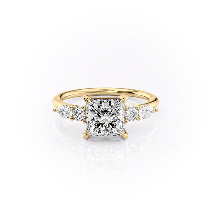 The Dylan Set With Princess Side Stone Moissanite#material_14k-gold