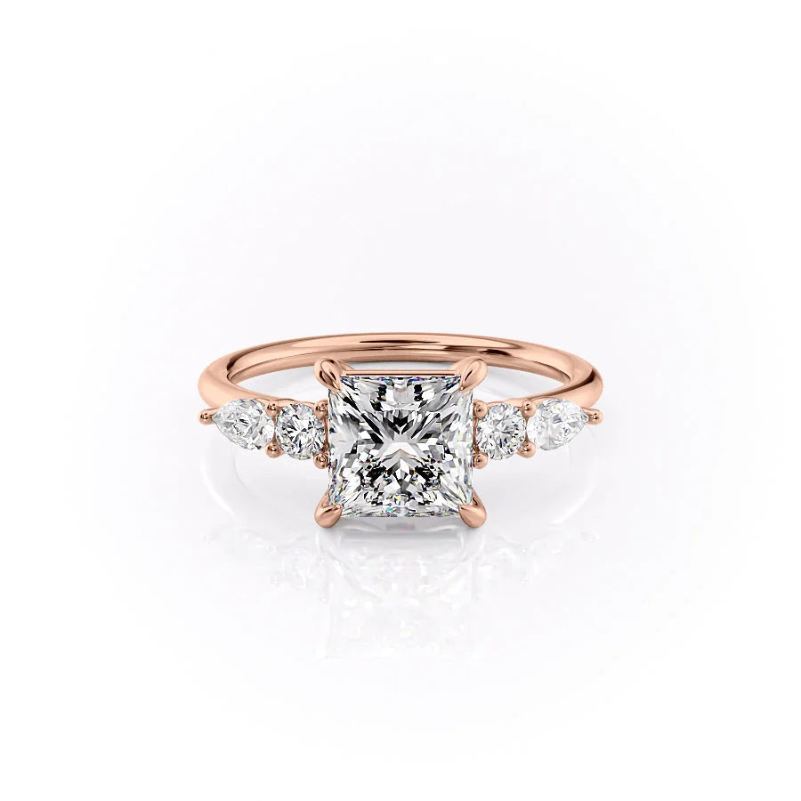 The Dylan Set With Princess Side Stone Lab Diamond 1 Carat 14K Rose#material_14k-rose