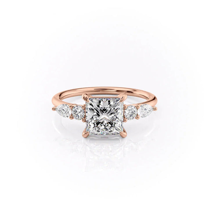 The Dylan Set With Princess Side Stone Moissanite#material_14k-rose