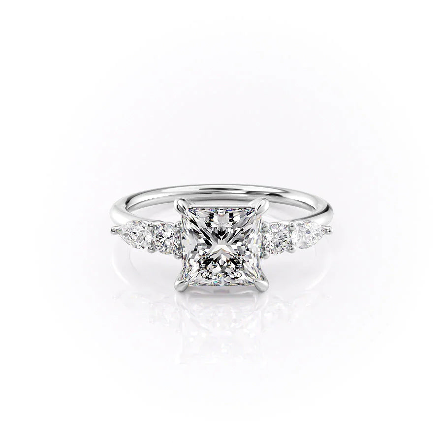 The Dylan Set With Princess Side Stone Moissanite#material_14k-white