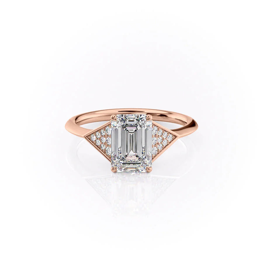 The Easton Set With Emerald Side Stone Moissanite#material_14k-rose