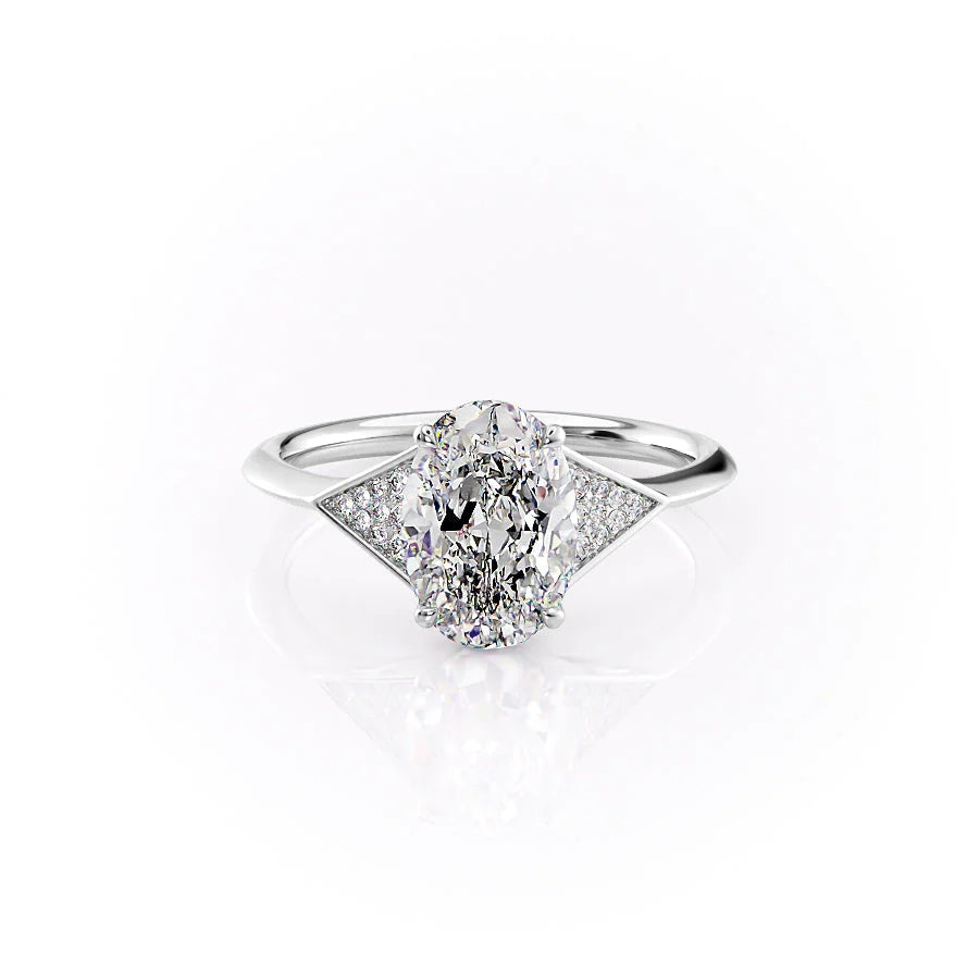 The Easton Set With Oval Side Stone Lab Diamond 1 Carat 14K White#material_14k-white