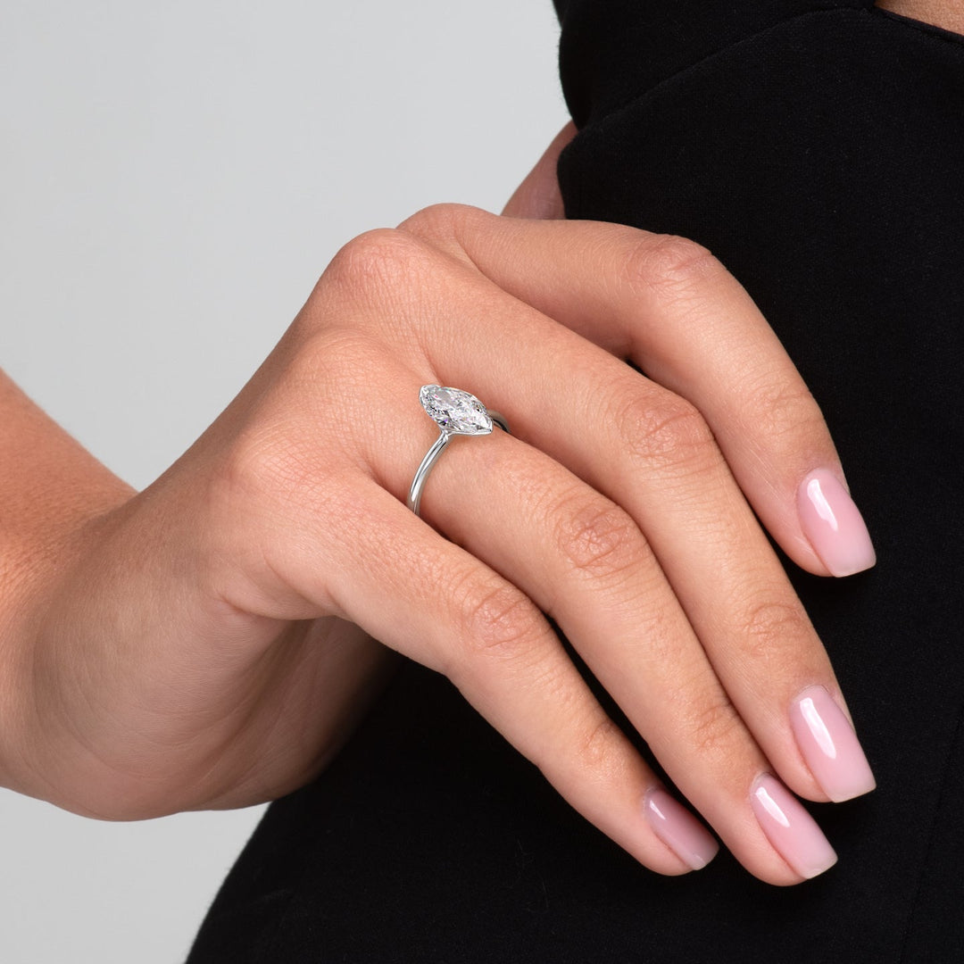 The Elina Set With A Marquise Solitaire Moissanite 3 Carat 14K White#material_14k-white