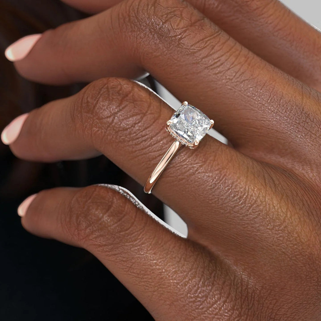 The Emily Set With Cushion Solitaire Moissanite#material_14k-rose