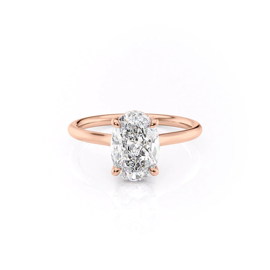 The Emily Set With Oval Solitaire Lab Diamond 1 Carat 14K Rose#material_14k-rose