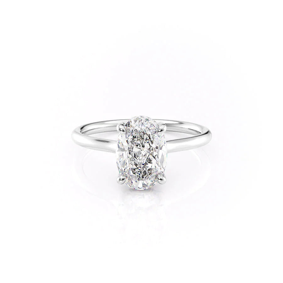 The Emily Set With Oval Solitaire Lab Diamond 1 Carat 14K White#material_14k-white