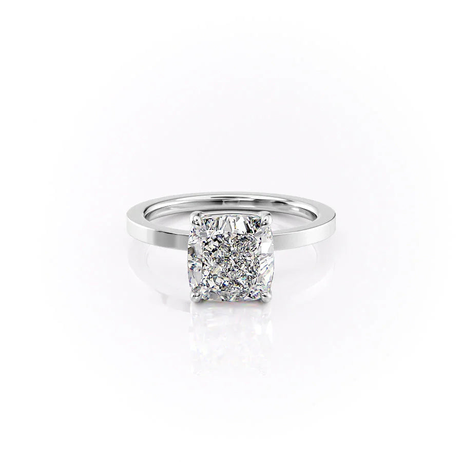 The Estella Set With Cushion Solitaire Lab Diamond 1 Carat 18K White#material_18k-white