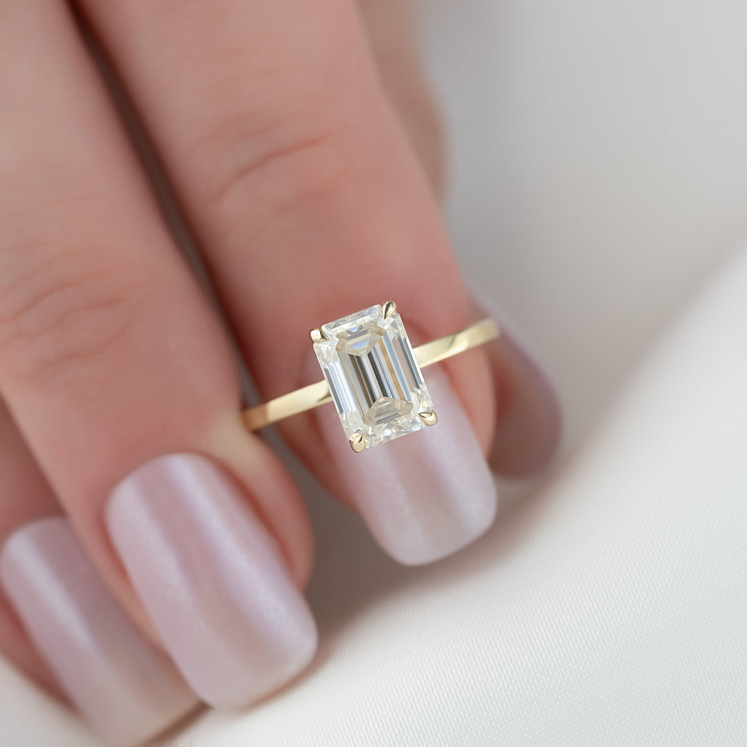 The Estella Emerald Lab Diamond Moissanite Engagement Ring