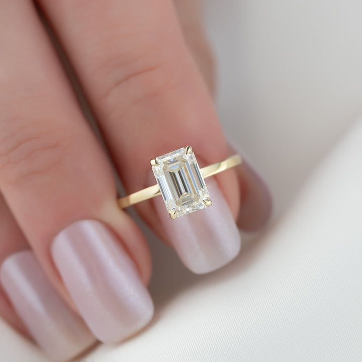 The Estella Emerald Lab Diamond Moissanite Engagement Ring *Shown with 2 ct #material_gold