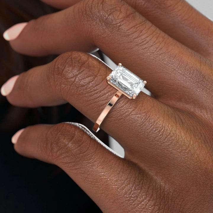 The Estella Emerald Lab Diamond Moissanite Engagement Ring *Shown with 2 ct #material_rose