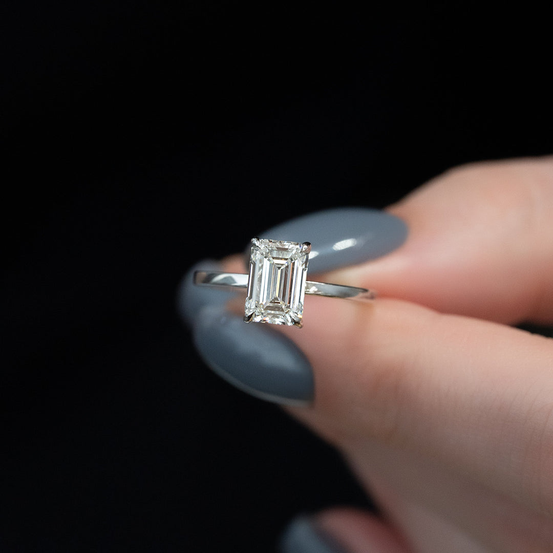 The Estella Emerald Lab Diamond Moissanite Engagement Ring