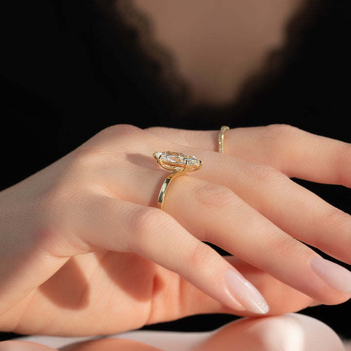 The Estella Marquise Lab Diamond Moissanite Engagement Ring *Shown with 2.5 ct #material_gold