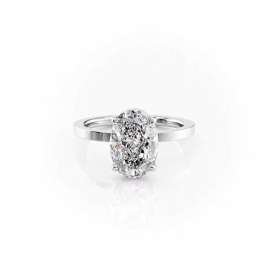 The Estella Set With Oval Solitaire Lab Diamond 1 Carat 14K White#material_14k-white