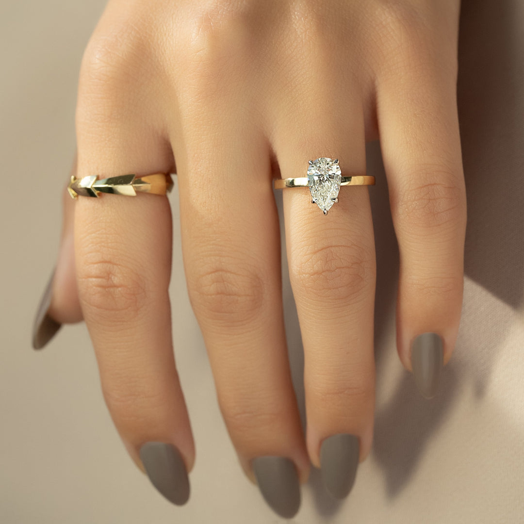 The Estella Set With Pear Solitaire Lab Diamond 2 Carat 14K Gold#material_14k-gold