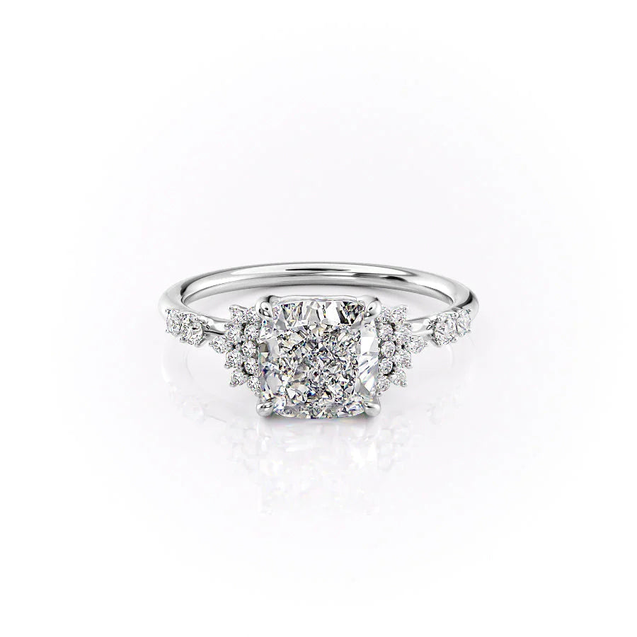 The Giselle Set With Cushion Side Stone Lab Diamond 1 Carat 14K White#material_14k-white