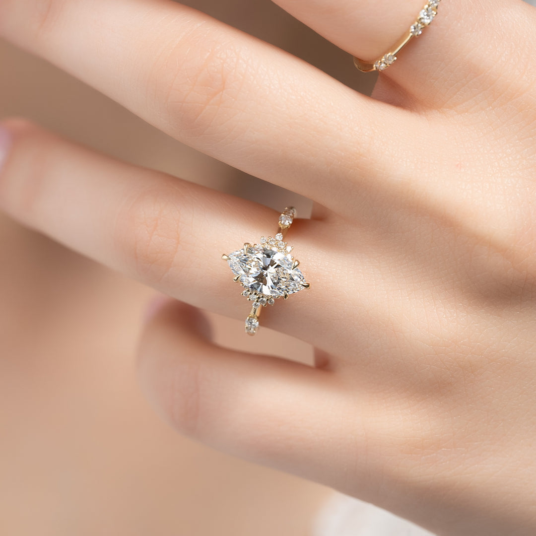 The Giselle Set With Marquise Side Stone Moissanite#material_14k-gold