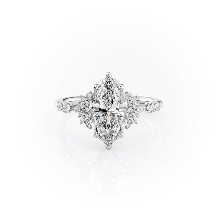 The Giselle Set With Marquise Side Stone Lab Diamond 1 Carat 14K White#material_14k-white