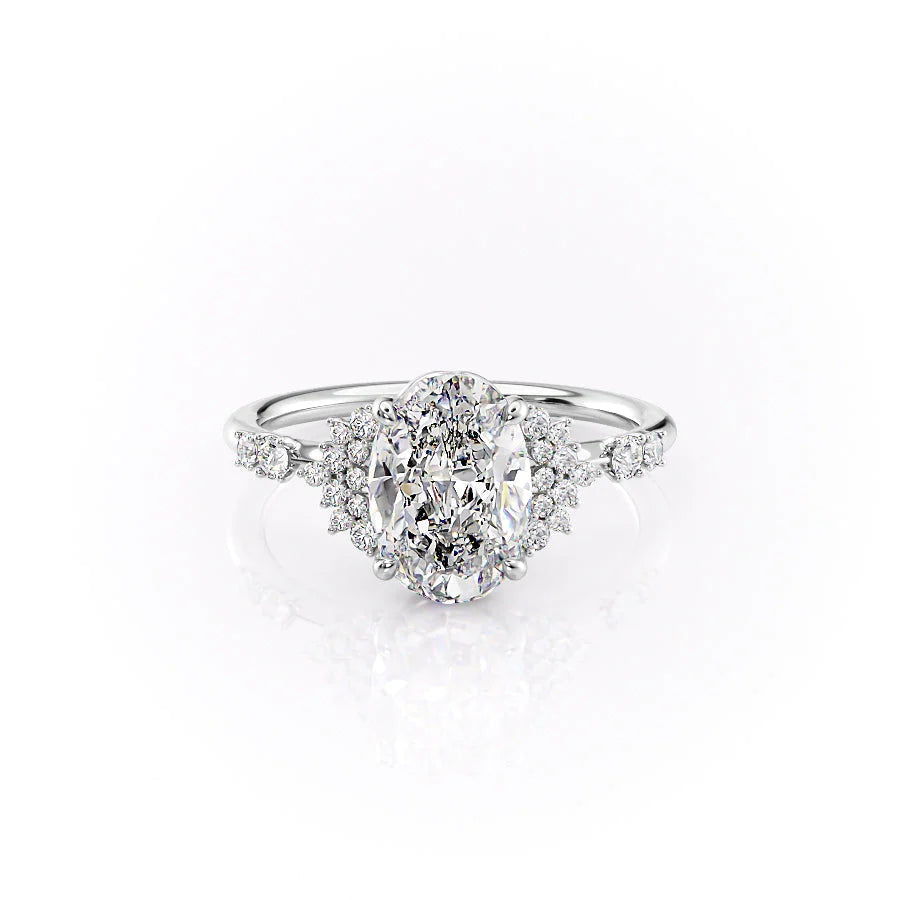 The Giselle Set With Oval Side Stone Lab Diamond 1 Carat 14K White#material_14k-white