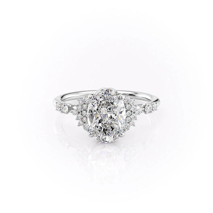 The Giselle Set With Oval Side Stone Lab Diamond 1 Carat 14K White#material_14k-white